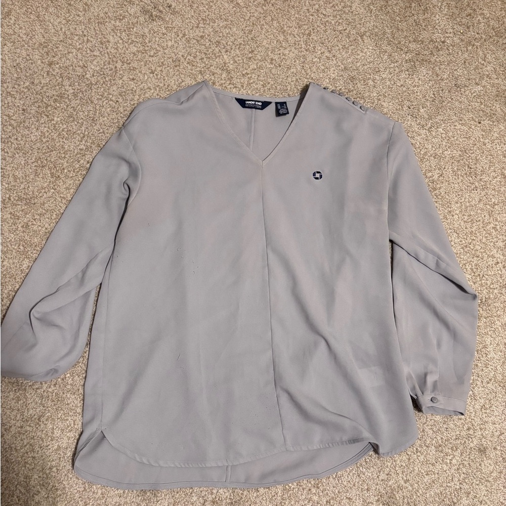 Chase Bank Lands End Gray Long Sleeve Blouse